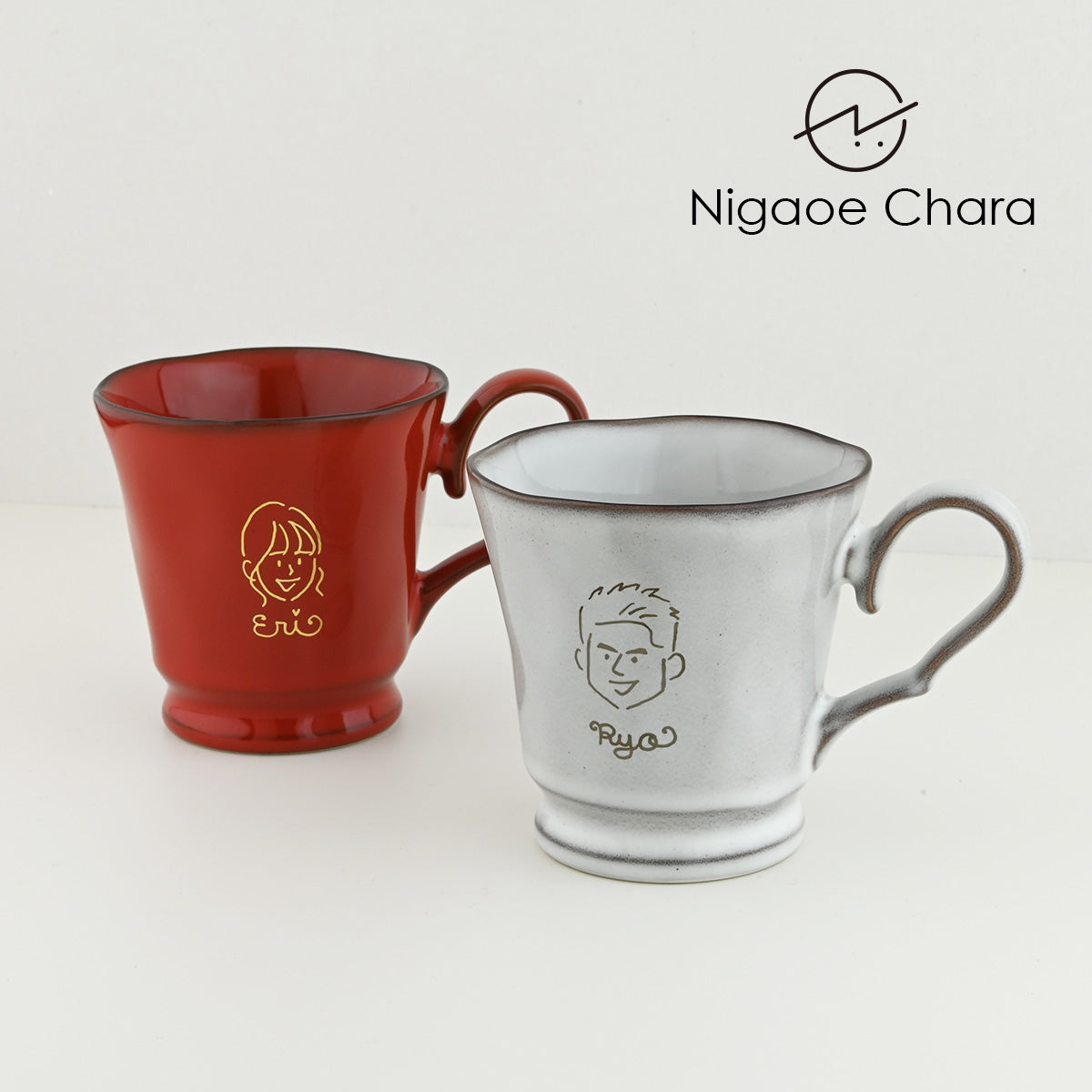 【クリスマス限定】にがおえキャラ・フレンチシャビー*似顔絵ペアマグカップ(2個セット・クリスマス専用ギフトBOX付き) クリスマスプレゼント コーヒーカップ プレゼント 還暦祝い 誕生日 記念日