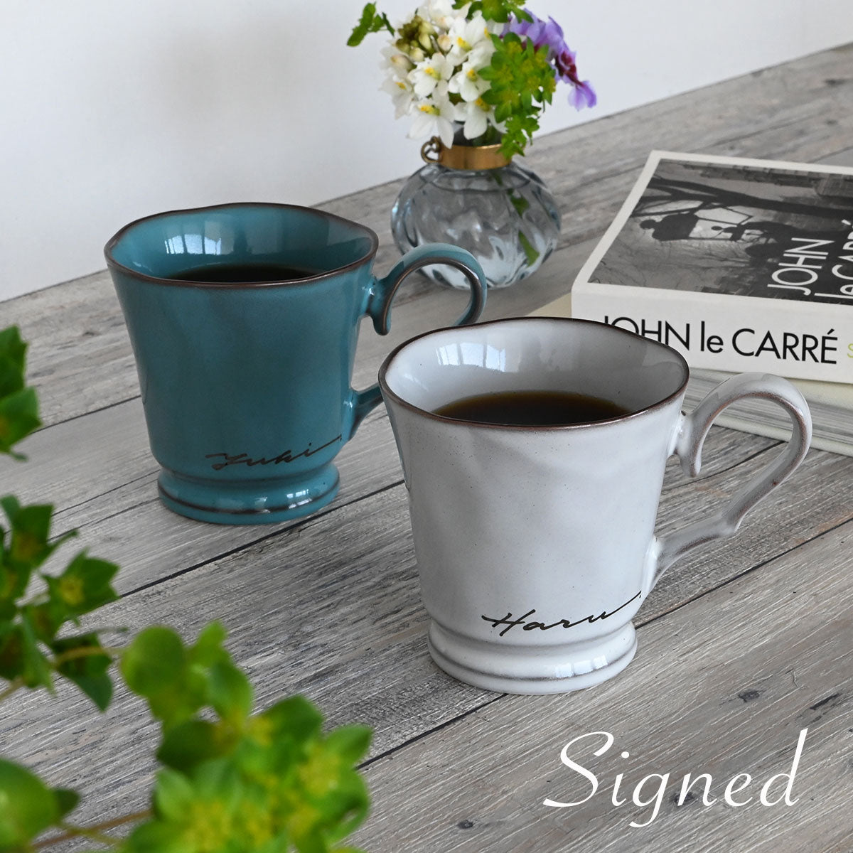 サインド・フレンチシャビー*ペア名入れマグカップ(2個セット・オリジナルギフトBOX付き) コーヒーカップ 結婚祝い 記念日 お揃い おしゃれ