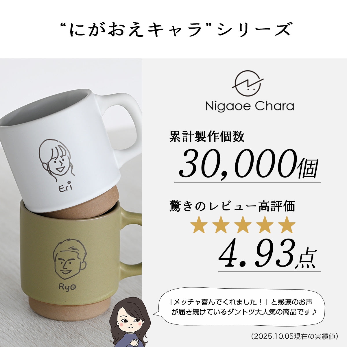 似顔絵入りマグカップ ペア 【にがおえキャラ・クレママグ 2個セット カラー3色】 結婚祝いにも大人気!(メッセージカード・ギフトBOX付き)