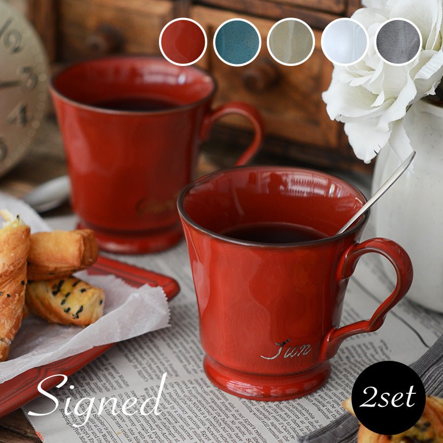 サインド・フレンチシャビー*ペア名入れマグカップ(2個セット)+ドリップコーヒー(12パック・ギフトBOX付き) 結婚祝い 記念日 おしゃれ お揃い - オーダーギフト ももやま 本店