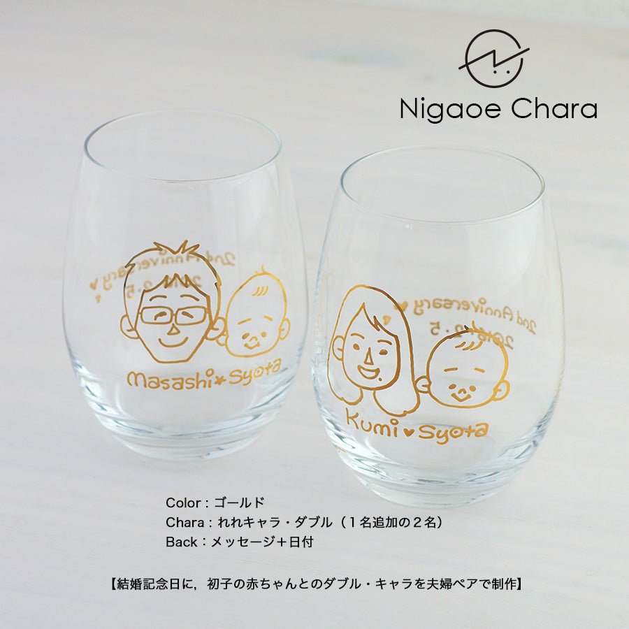 にがおえキャラ・ワイングラス*ペア似顔絵グラス (2個セット・ギフトBOX付き) 結婚祝い 記念日 おしゃれ お揃い - オーダーギフト ももやま 本店