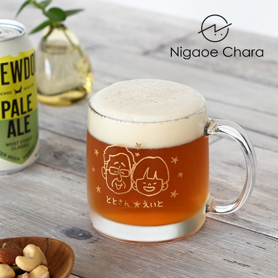 にがおえキャラ・ビアジョッキ*似顔絵グラス(2名キャラ・ギフトBOX付き) 還暦祝い 誕生日 記念日 おしゃれ 送別記念品 - オーダーギフト ももやま 本店