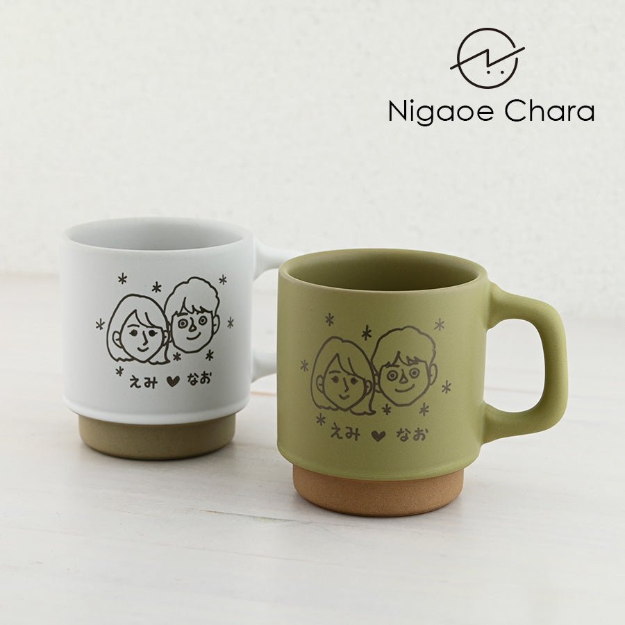 にがおえキャラ・クレマ*似顔絵マグカップ (2名キャラ・ギフトBOX付き)還暦祝い 誕生日 記念日 おしゃれ 送別記念品 - オーダーギフト ももやま 本店