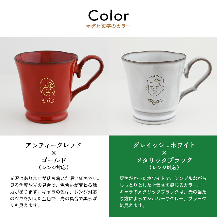 【クリスマス限定】にがおえキャラ・フレンチシャビー＊似顔絵マグ＆ケーキプレート ペア食器セット （計4点・クリスマス専用ギフトBOX付き） クリスマスプレゼント コーヒーカップ プレゼント 還暦祝い 誕生日 記念日