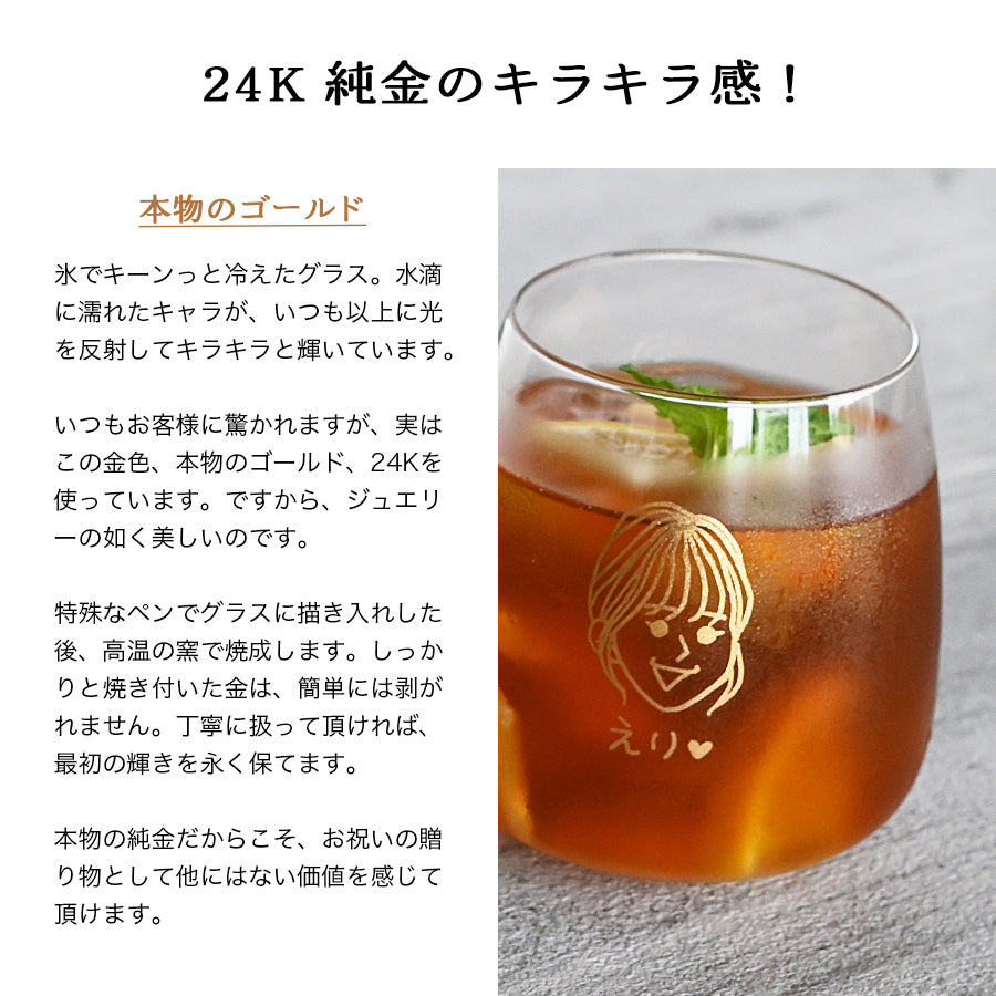 似顔絵入りグラス 【にがおえキャラ・コルトグラス】 誕生日プレゼントにも大好評！（メッセージカード・ギフトBOX付き）
