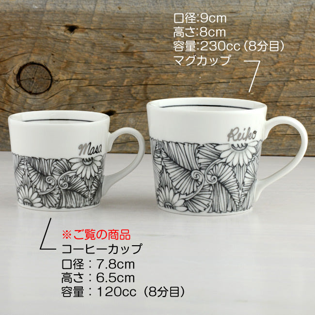 サインド・フラワー＊名入れカップ＆ソーサー（ギフトBOX付き） 母の日 父の日 コーヒーカップ 送別 退職 プレゼント 還暦祝い 誕生日 記念日 おしゃれ
